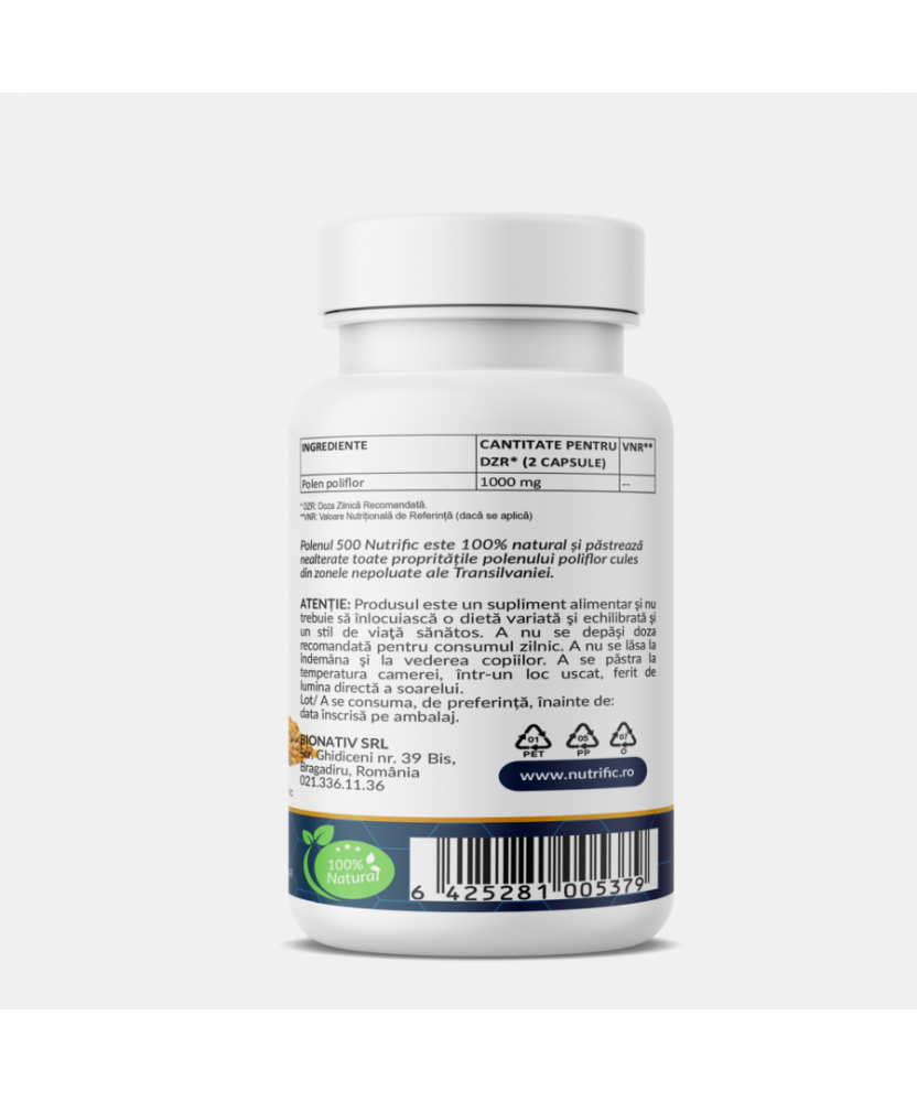 Polen 500 mg, 60 capsule vegetale, Nutrific