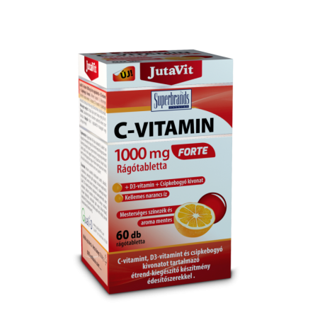 JutaVit Vitamina C 1000 mg Forte + D3 + Extract de Acerola, 60 Tablete Masticabile