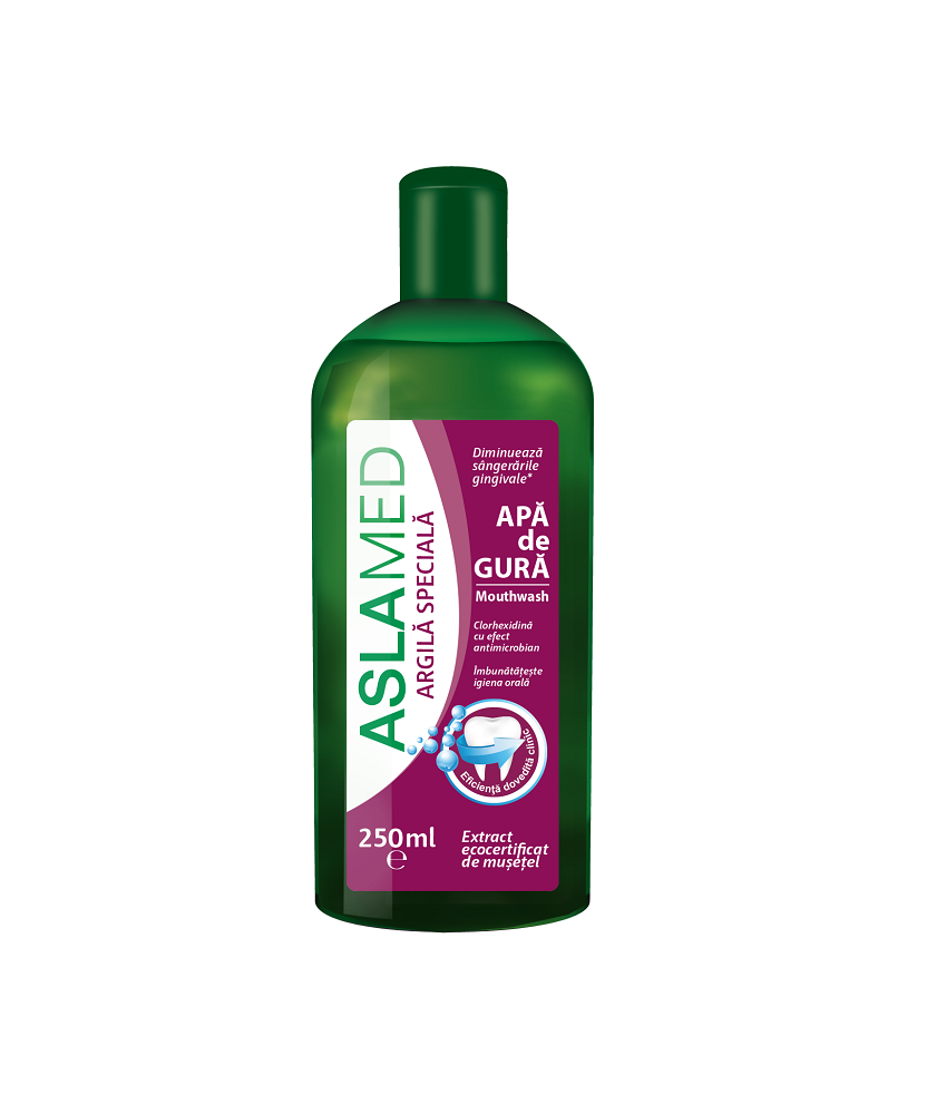 AslaMed Apă de Gură cu Extract de Mușețel, Clorhexidină și Argilă, 250 ml